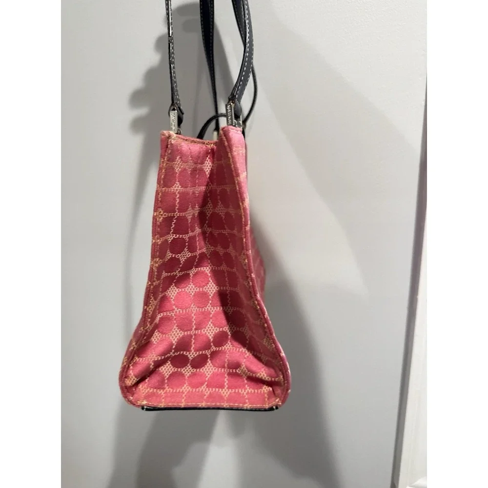 Kate Spade Vintage Pink Logo Print Handbag Purse Black Trim‎ 1